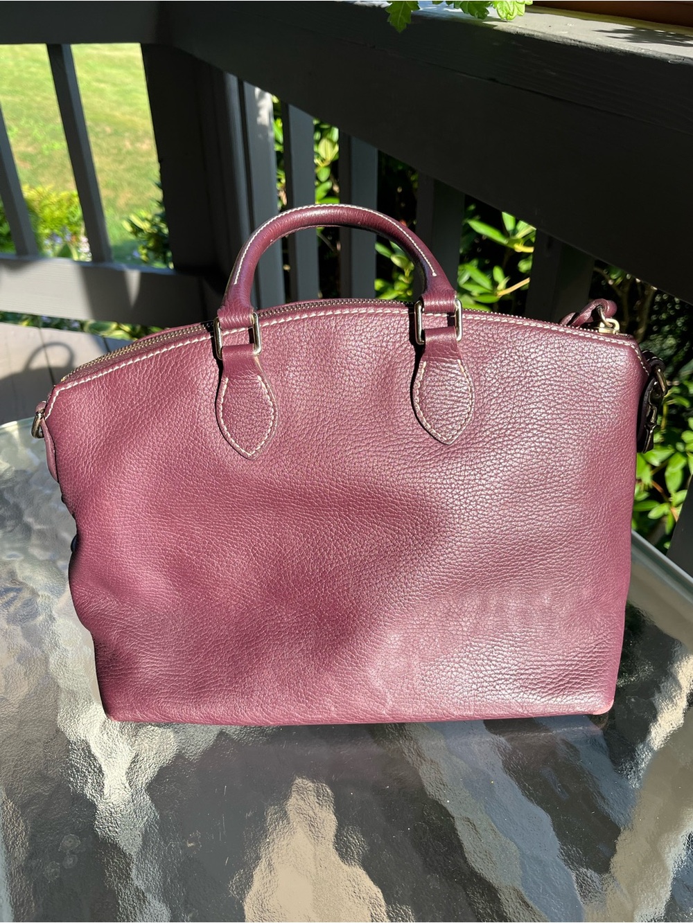 Dooney and Bourke top-Handle Satchel in Plum with Detachable Strap - Picture 2 of 6